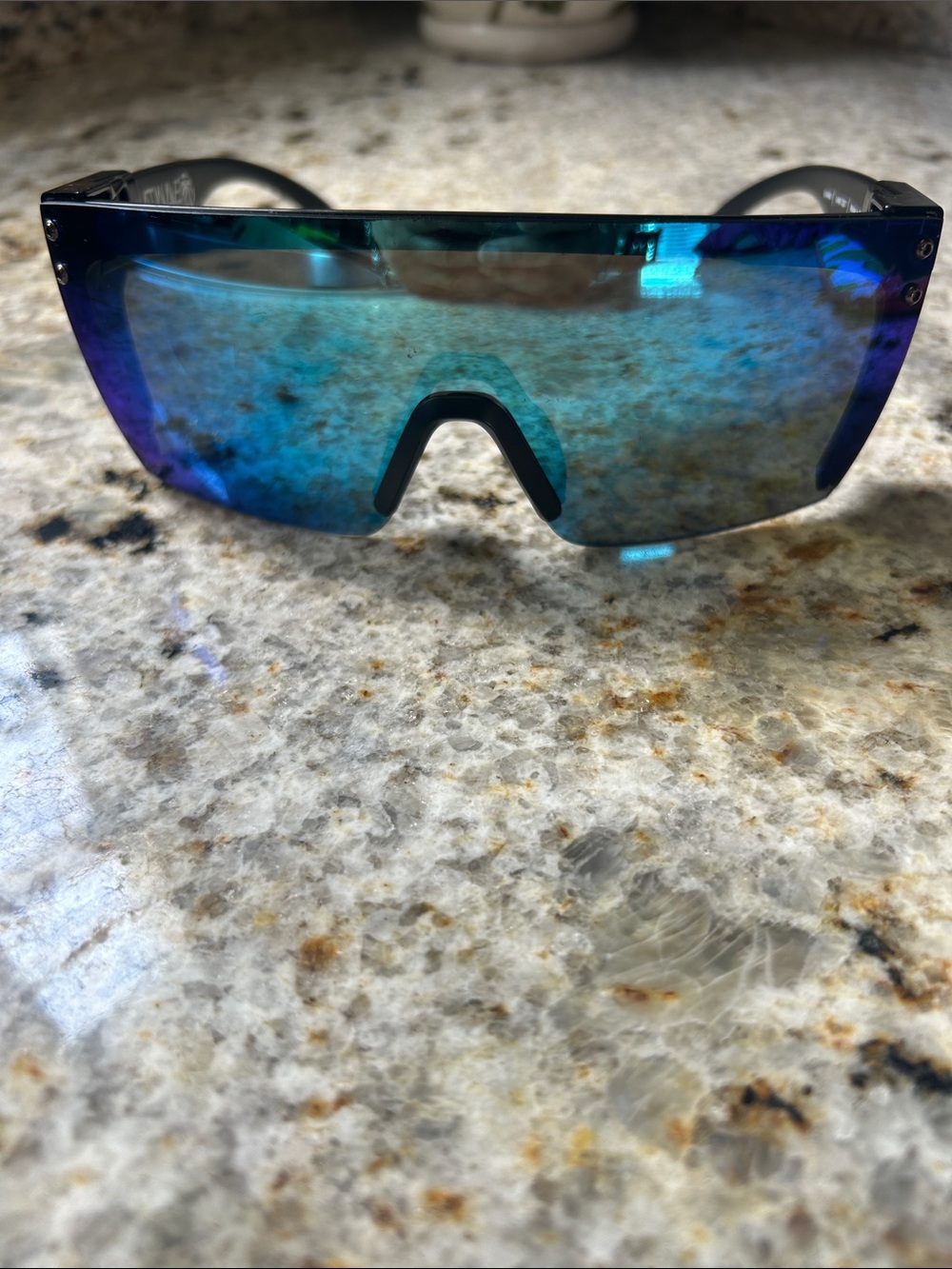 Men's Shield Sunglasses - Blue Mirrored Lens